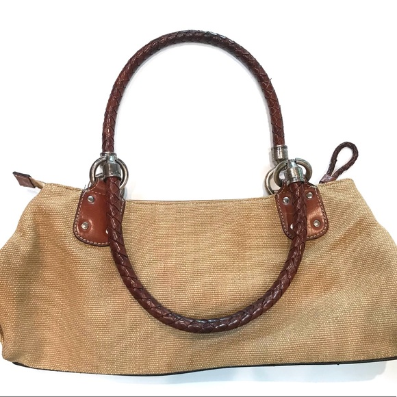 Fossil Handbags - Fossil Tan Bag With Brown Braided Leather Shoulder Straps